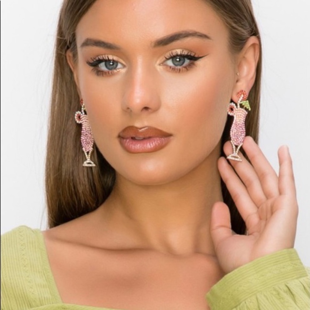 Vacation cocktail shiny rhinestone earrings